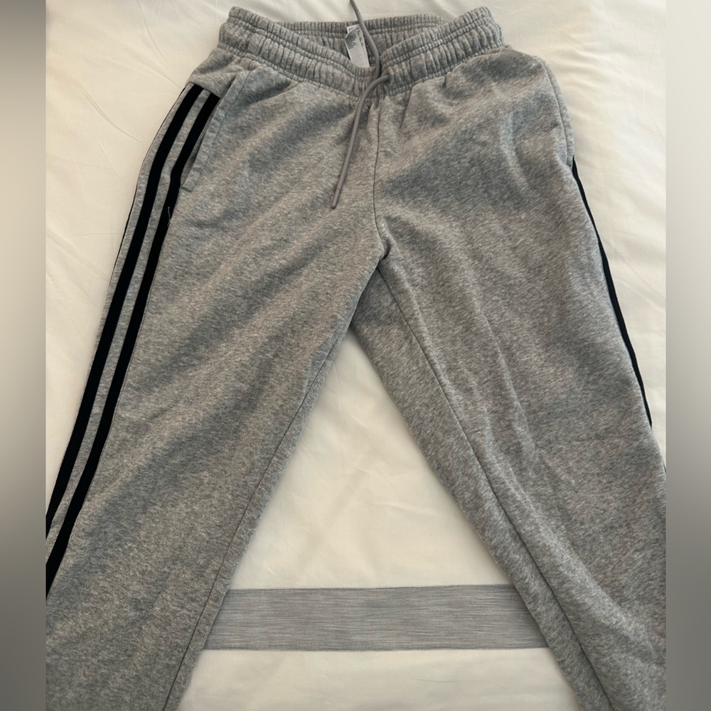 Grey Adidas Sweatpants with Black Stripe